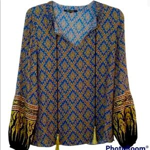 Kobi Halperin Embellished Print Long Sleeve blouse size L